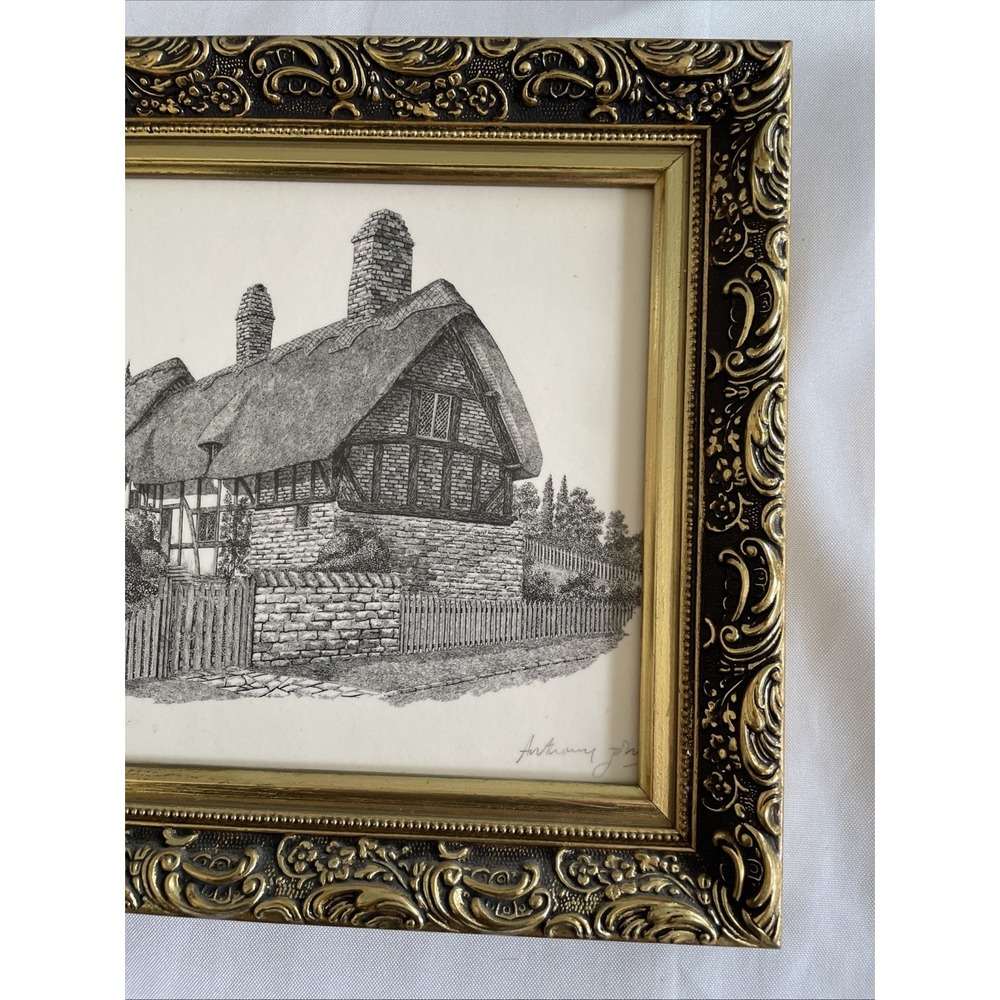 Vintage Anthony Johns Signed Art Anne Hathaway's Cottage Gold Gilt Frame - Picture 3 of 10